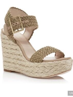 Stuart Weitzman Olive Woven Espadrille Wedge Sandals Size 6.5
